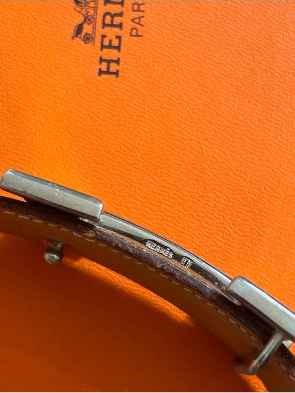 Authentic HERMES brown leather H silver Constance buckle belt 70cm